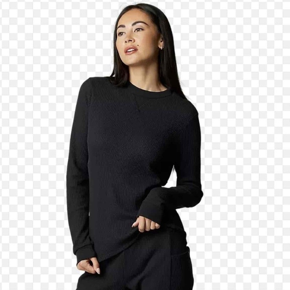 A New Day Womens Sweater‎ Large Black Long Sleeve Crew Neck Ribben Cuffs